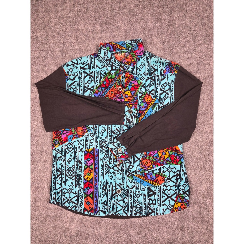 Vintage 90s Ozark Mountain Western Shirt Womens M Aztec Print Peek A Boo Back